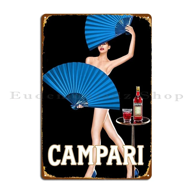 Classic Campari Girl With Blue Fans Alcohic Enothential Vintage Advertising Poster Metal Sign Bar Custom Tin Sign Poster