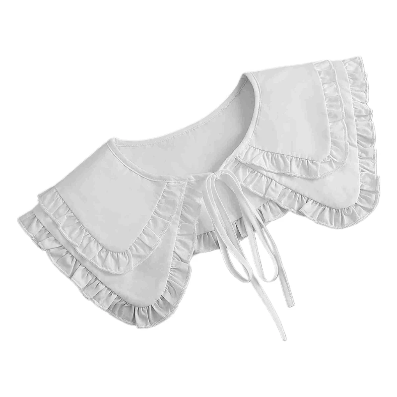 

Royal Women Double Layer Faux Collar White Shawl Wrap Tiered Ruffled Lace Necklace Lapel Blouse Mini Poncho Cape