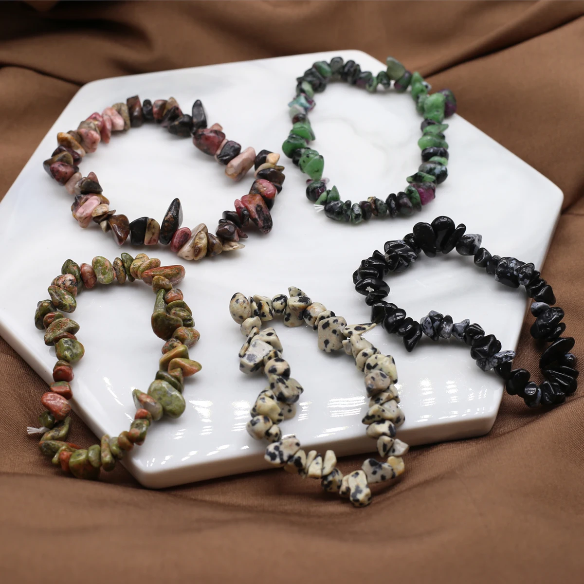 

Natural Irregular Rhodochrosite Unakite Epidote Crushed Stone Beads Bracelet Exquisite Reiki Jewelry Accessories Gift 18cm