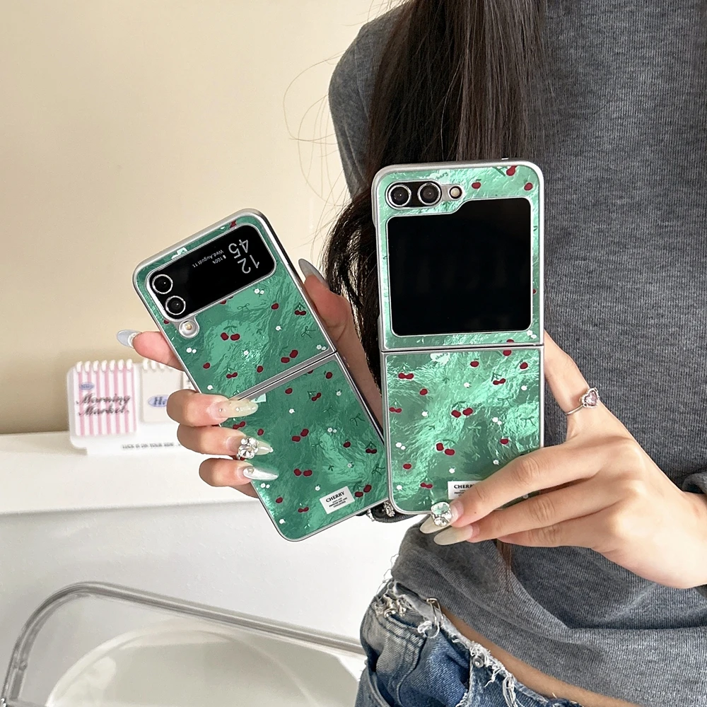 Luxurious Red Cherry Blossom & Green Grass Glitter Shockproof Phone Case