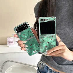 Luxurious Red Cherry Blossom & Green Grass Glitter Shockproof Phone Case - Galaxy Z Flip4(6.7