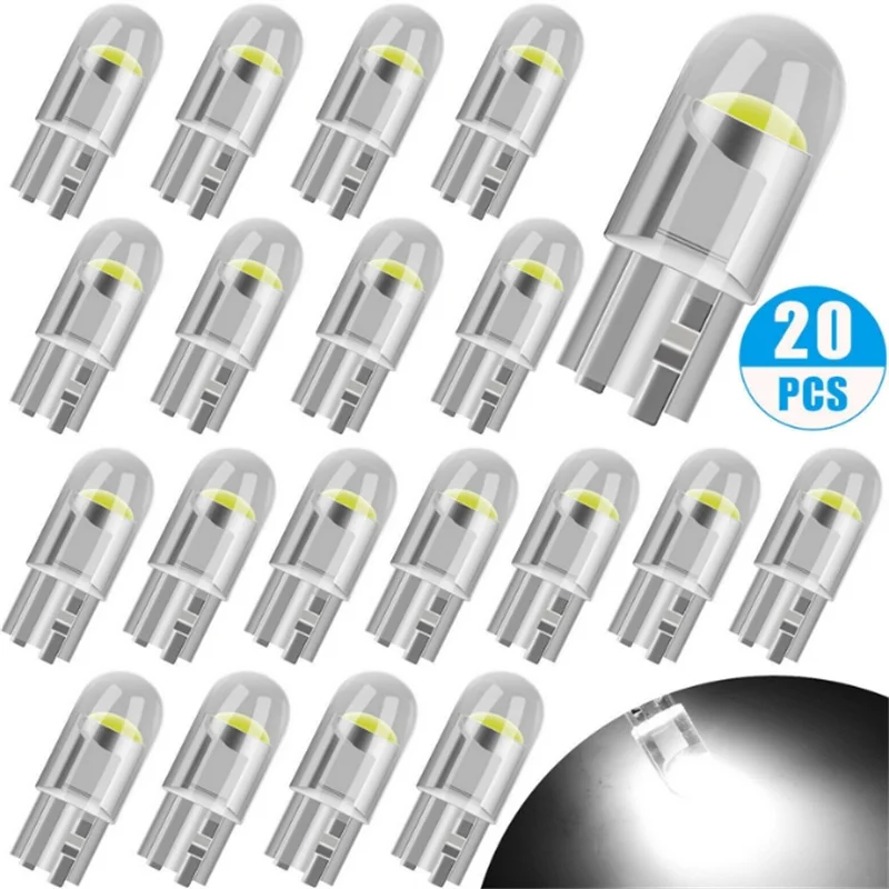 10/20PCS 흰색 빛 T10 DC 12V 자동차 LED 빛 Canbus 유리 COB 6000k 독서 돔 램프 마커 웨지 번호판 전구