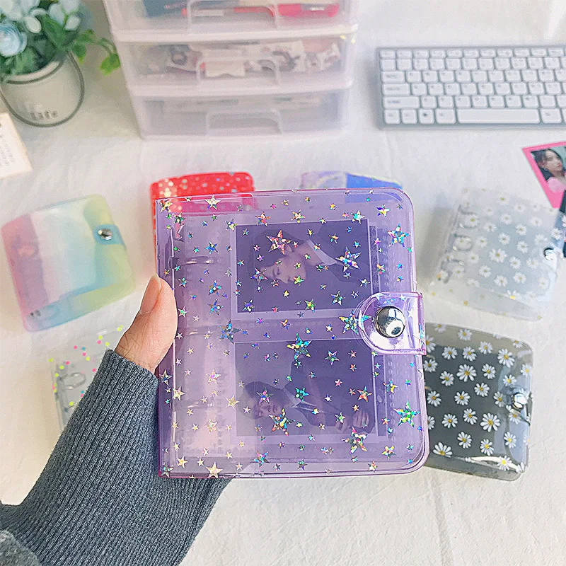 

1/2/3 Inch 3 Holes PP Transparent Color Laser Binder Photo Album Idol Photo Card Collbook Stationery