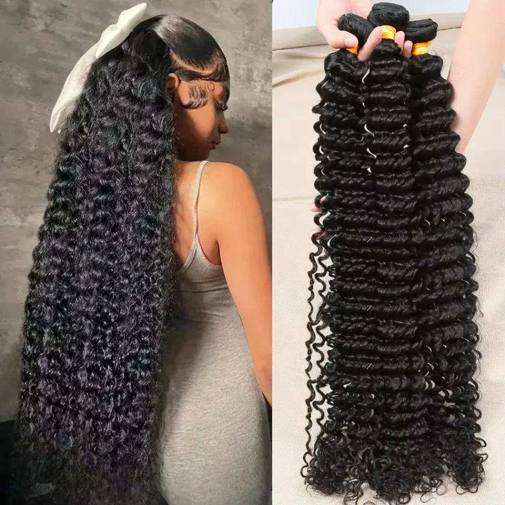 Human Hair Extensions Deep Wave Bundles 1/3 Pieces Raw Hair Human Natrual Doubles Weft Virgin For Black Women