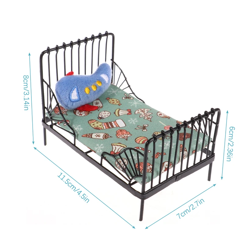 1:12 Dollhouse Mini Single/Double Bed Home Bedroom Furniture Toy Gift Living Room Furniture Model Beautiful Handmade Iron Toy 5