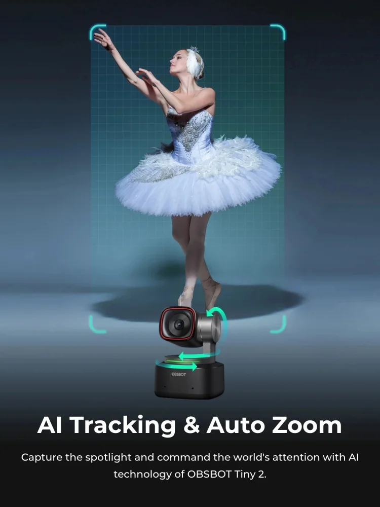 thumbnail image 2 of Obsbot Tiny PTZ 4K Webcam, AI-Powered Framing & Autofocus, 4K Webcam With Dual Omni-Directional 2 of 13