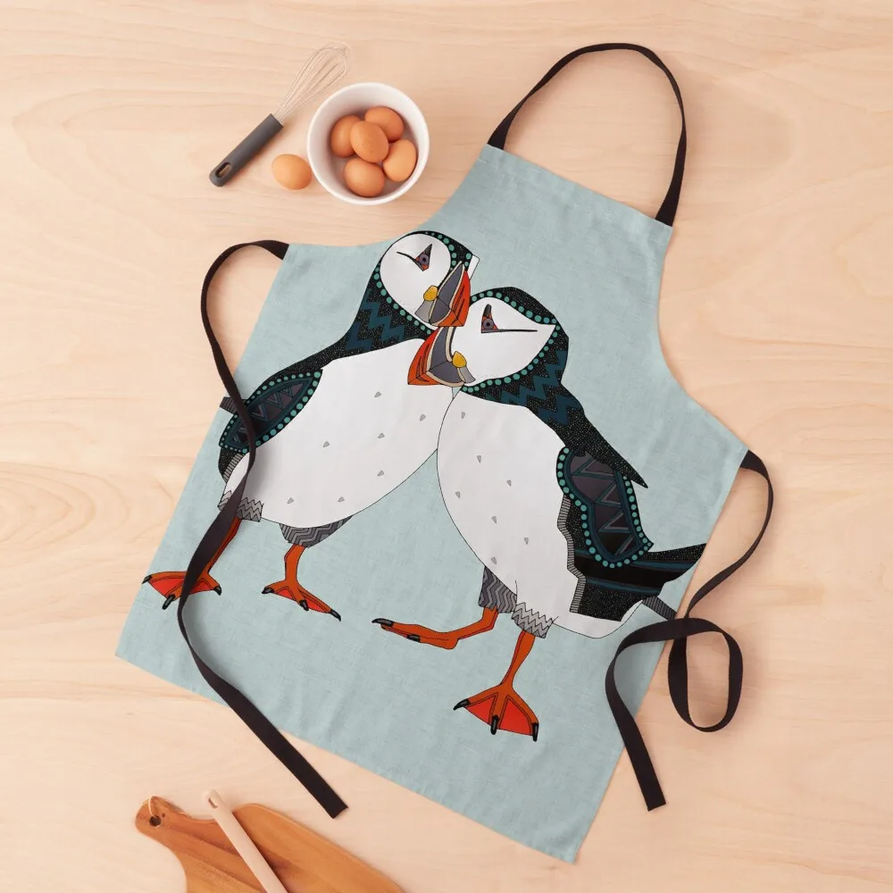 

puffin pair celadon blue Apron Hairdresser Women's Kitchen for women with pocket Apron