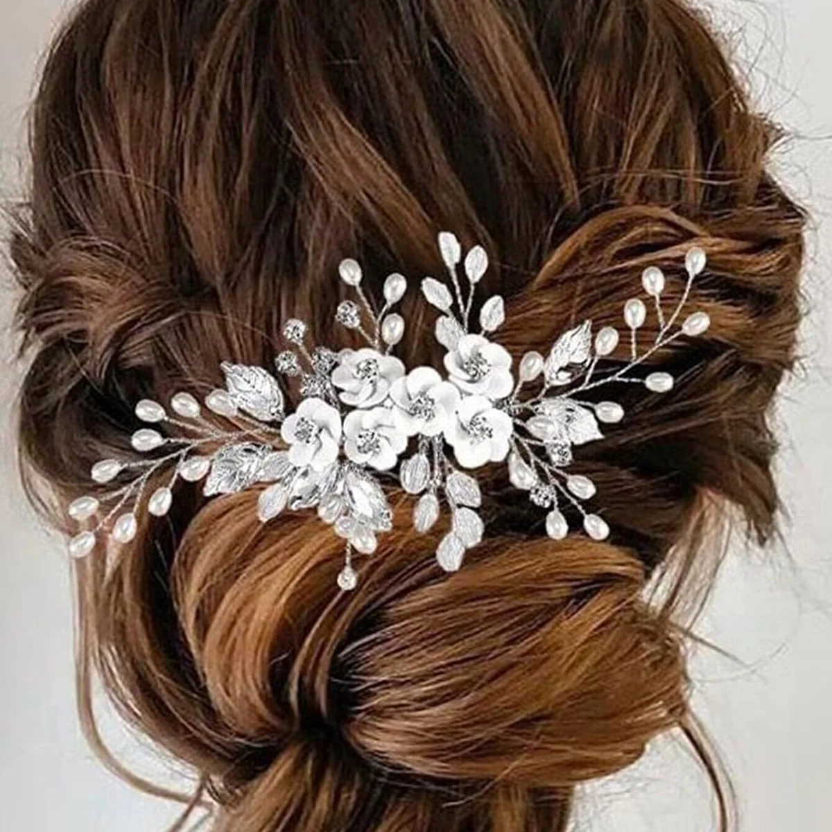 Soft Ceramic Flower Women's Hair Comb Pearl Rhinestone Daily Hair Clip Wedding Party Bridal Jewelry Headdress