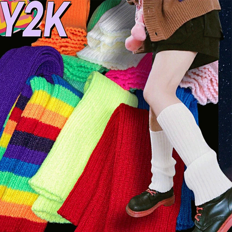 

New Y2K Candy Color Sweet Girl Leg Warmers Knitted Foot Cover Women Solid Color Autumn Winter Stylish Elastic Long Tube Sock