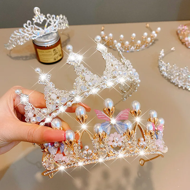 Princess Tiaras Crowns Headband Kids Girls Show Bridal Prom Bride Bridesmaid Gift Wedding Party Accessiories Hair Jewelry janevini 21cm luxury beaded bridal bouquets satin ribbon pearls crystals bride holding flowers purple bridesmaid wedding bouquet