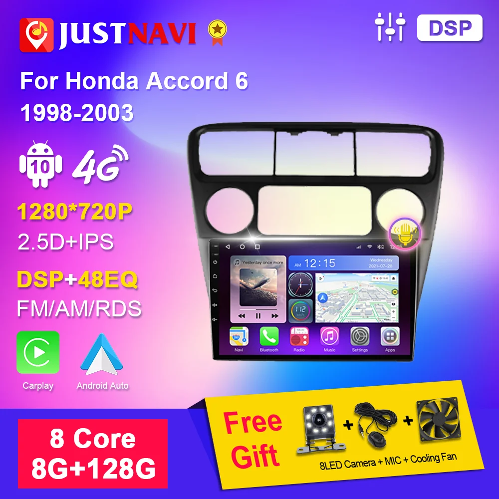 

JUSTNAVI Car Radio Stereo Autoradio for Honda Accord 6 1998-2003 Android Auto Carplay Multimedia Video DVD Player Navigation GPS
