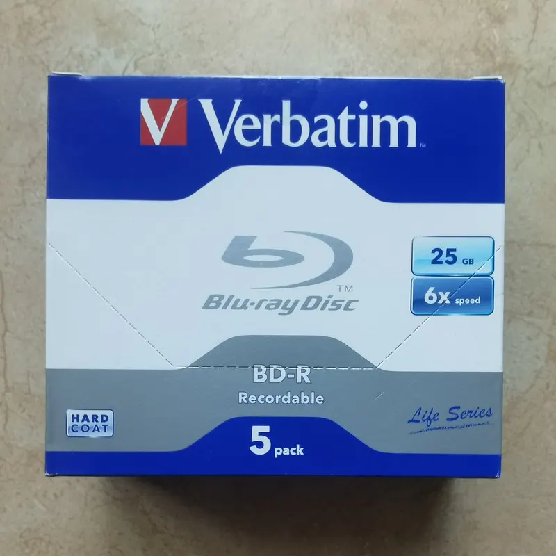 Verbatim BD-R 25GB 6X Recordable Blu-Ray Disc BDR Blank Bluray Disks 5Pieces