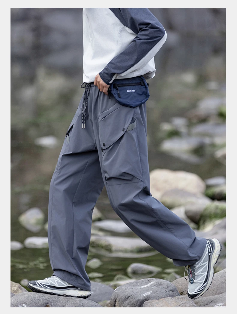 Men's Green Quick Dry Cargo Hiking Pants with Drawstring Waist