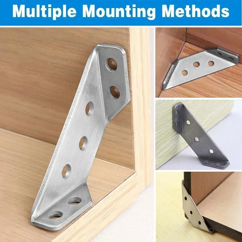 Universal Stainless Steel Corner Brackets Furniture Angle Shelf Connector Cabinet Angle Shelf Support Fixed Brace Kit with Screw