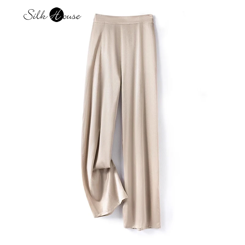 

2024 Fashionable Women's 93%Natural Mulberry Silk Pants Wide Leg Pants Smooth and Comfortable Solid Color Elegant Versatile