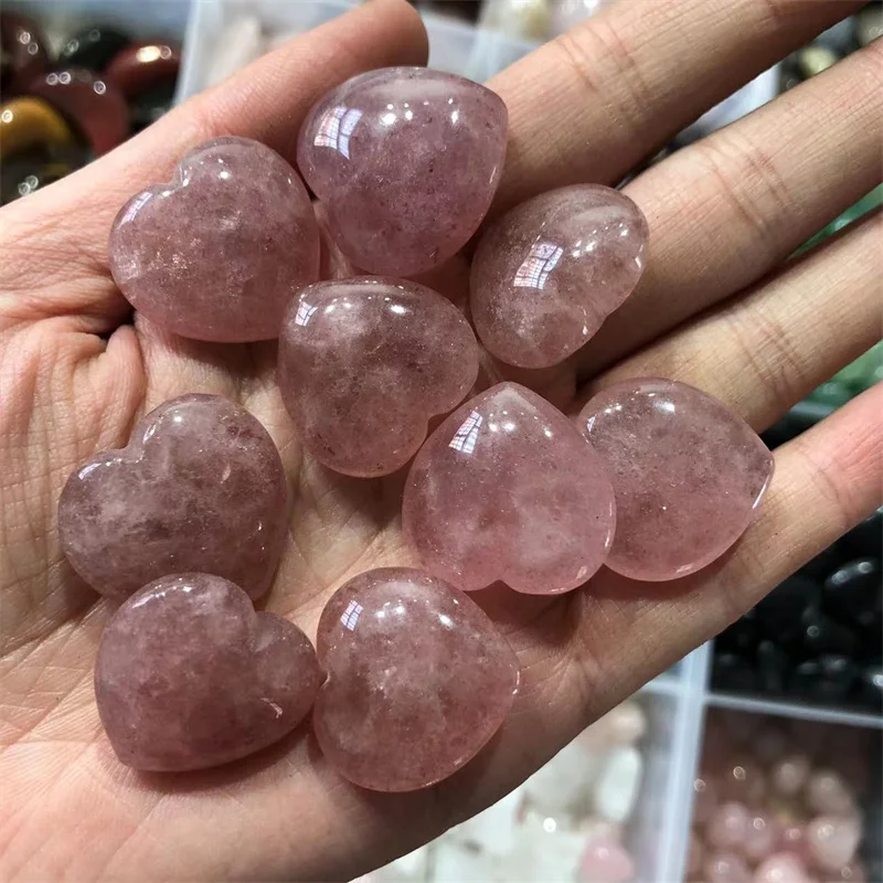 

Strawberry Crystal Heart Natural Stones Polished Quartz Gemstones Healing Reiki Home Decoration