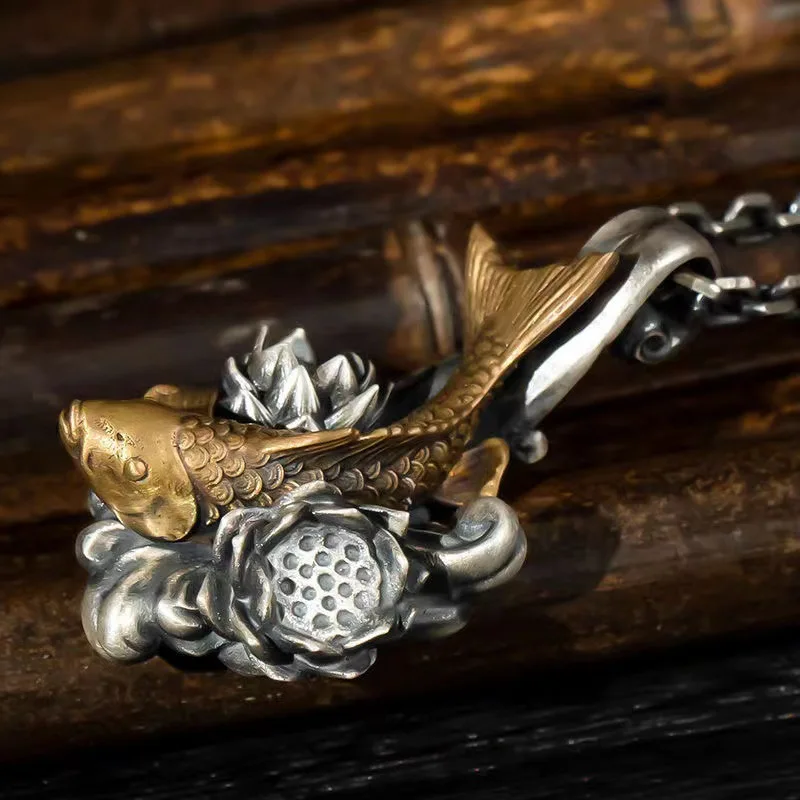 Silver Koi Dragon Gate Pendant 9