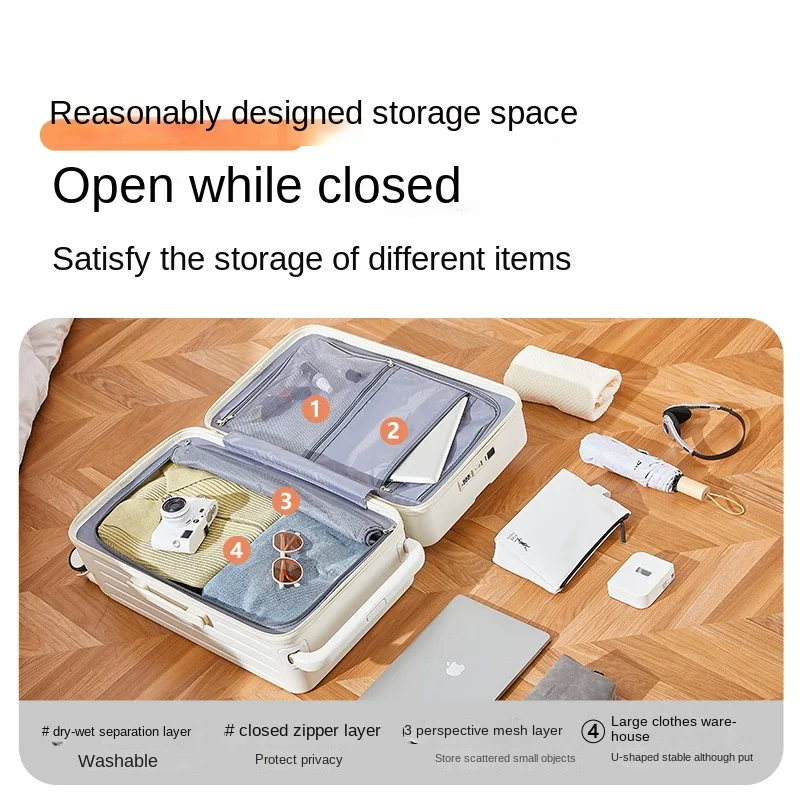 Hot Luggage 20-Inch Boarding Front Open Cover Trolley Case Universal Wheel 26-Inch Large Capacity Password Suitcase