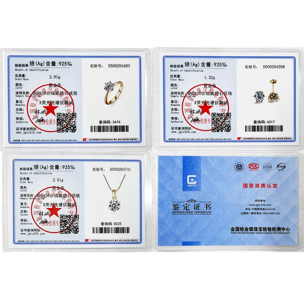 JoyceJelly 1캐럿 Moissanite 쥬얼리 세트 여성용 스털링 S 골드 도금 목걸이 귀걸이 반지 GRA 인증 결혼식
