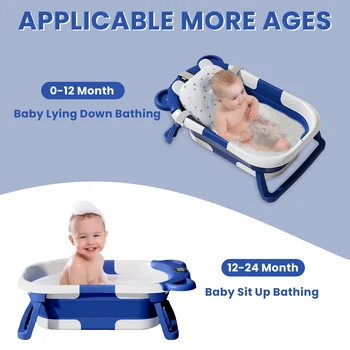 Folding Baby Bath Tub with Temperature Gauge and Cushion for 0-36 Months, Portable and Lightweight for Outdoor Bathing 3