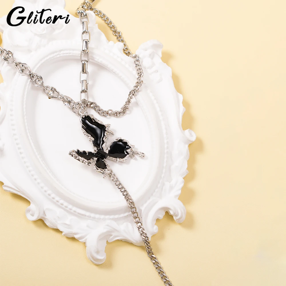 

GEITERI INS Style Punk Butterfly Tassel Pendant Necklaces For Women Girls Silver Color Hiphop Collarbone Chain Jewelry Party New