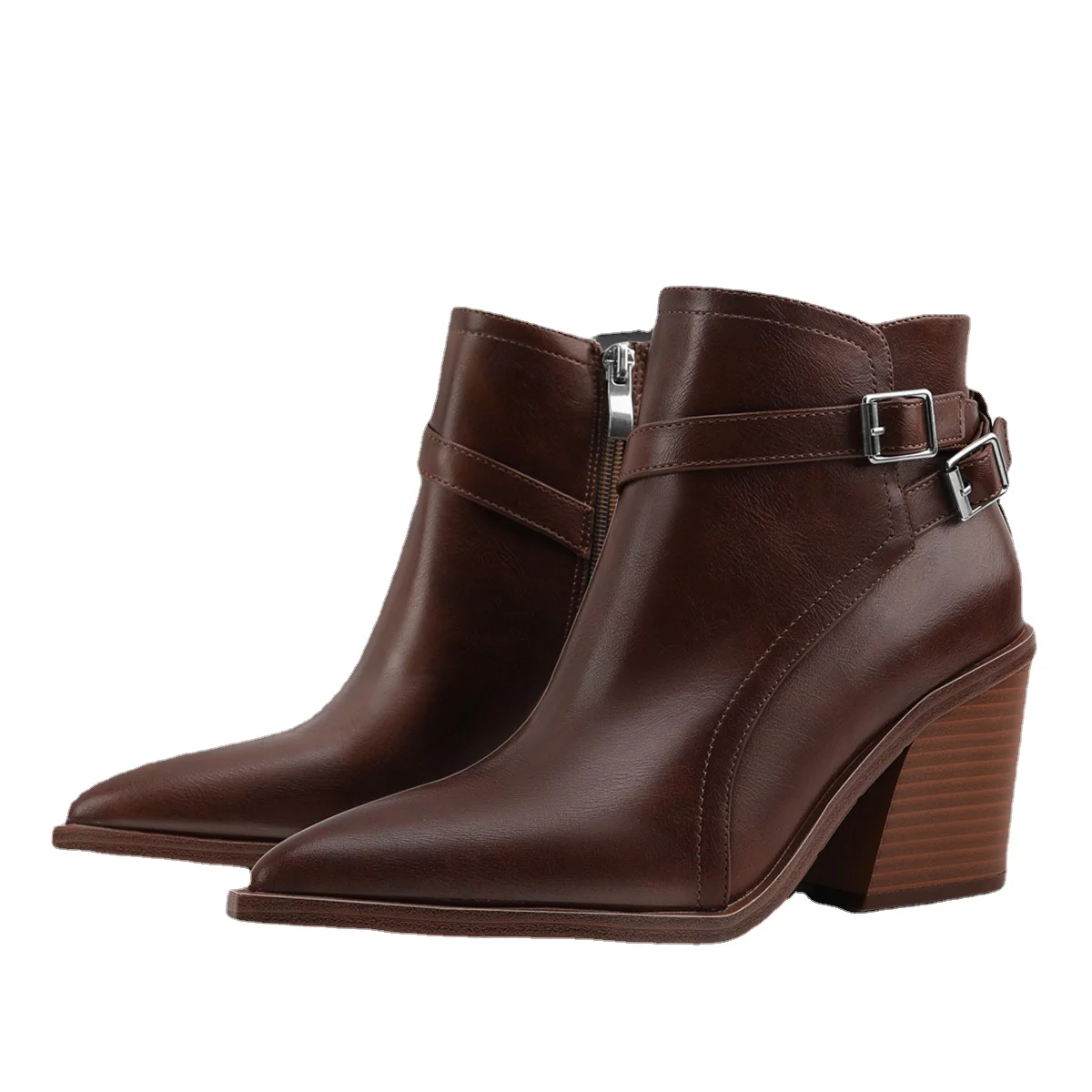 

New Women High Heel Metal Buckle Luxury Shoes Fashion Comfortable Pointed Toe Retro Ankle Boots Stiletto Party Short Boots