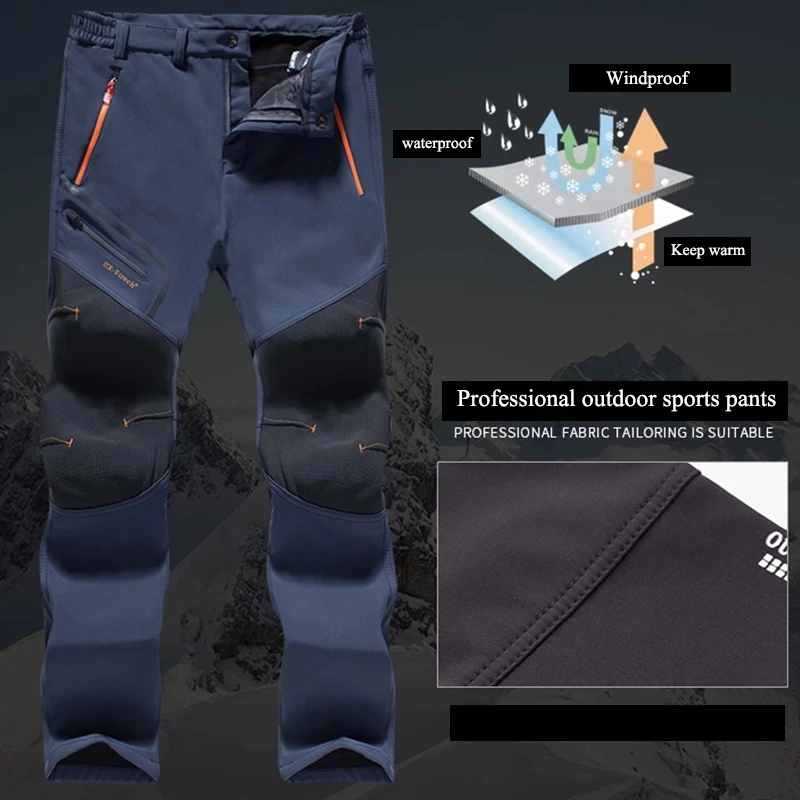 casual pants Men's Winter Waterproof Casual Outdoor Cargo Pants Camping Trekking Sport Trousers Male Warm Plus Velvet Soft Shell Hiking Pants casual joggers mens