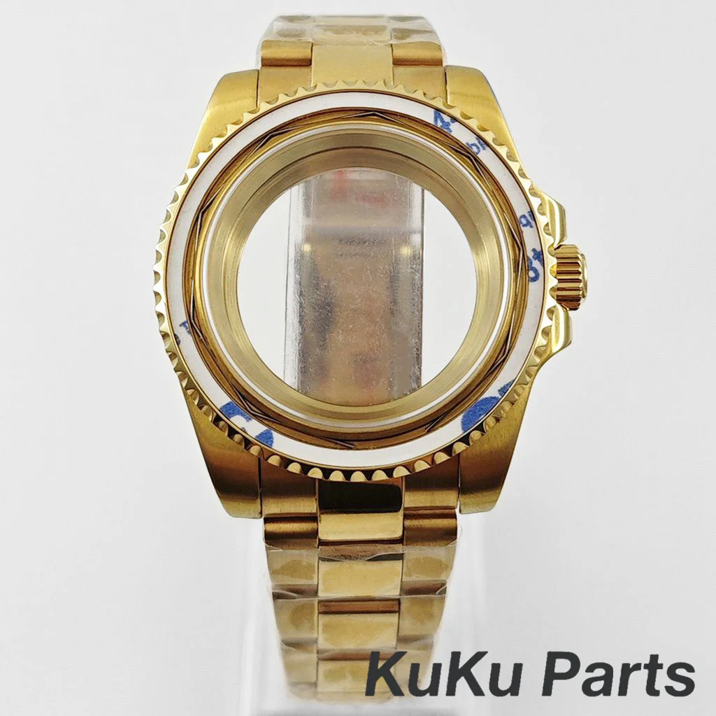 Gold 40MM Oyster Bracelet Sapphire Glass Waterproof Watch Case with 28.5mm Dial Compatibility