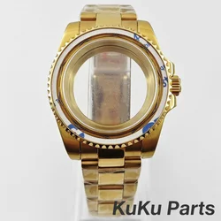 Gold 40MM Oyster Bracelet Sapphire Glass Waterproof Watch Case with 28.5mm Dial Compatibility - NH34 NH35 NH36 Case (NO.6 No Bezel C2)