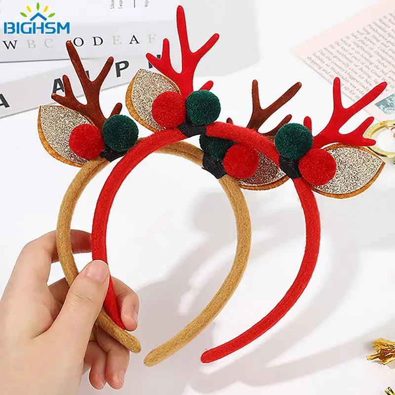 

Рождественская повязка на голову с оленями рогами цветами застежкой головные уборы для детей и взрослых новый год искусство Хэллоуин косплей