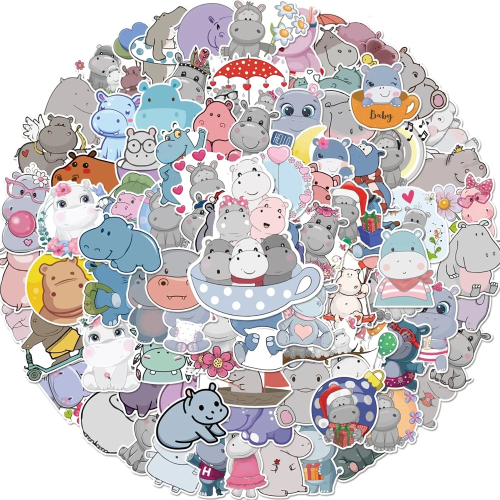 

10/30/50/100PCS Hippo Stickers Waterproof Cute Decals for Laptop, Phone Case, Planner, Journal, Notebook, Water Bottle