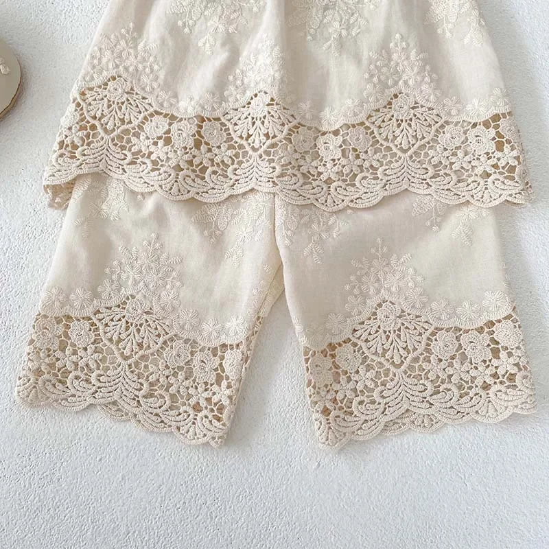 Cute Baby Girls Summer Lace Vest Pants Outfit