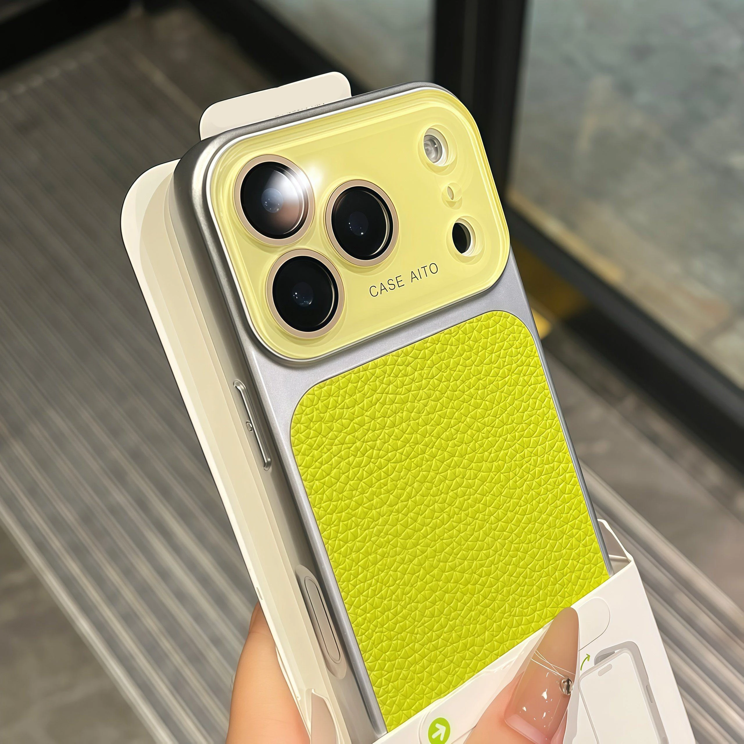 Elegant Lychee Leather Matte Shockproof Case with Glass Camera Protection