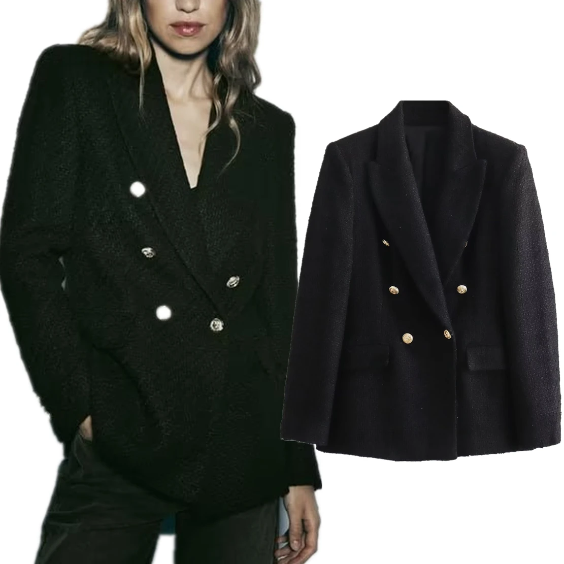 

Dave&Di British Fashion Twill Double Breasted Casual Blazer Jacket With Retro Autumn And Texture Winter Jacket Suits Women