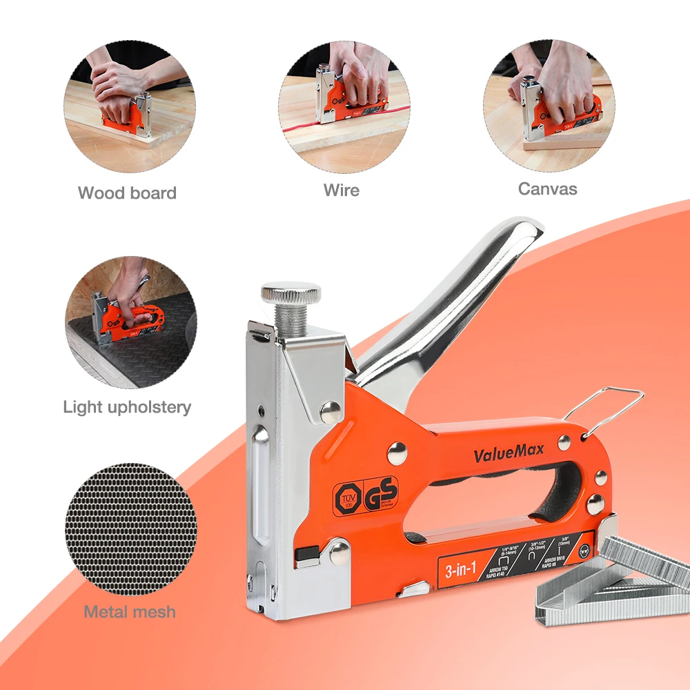 Construction Stapler 3-in-1 Manual Nail Gun With 3000 Staples Upholstery Stapler for Wood Furniture Home DIY nail stapler