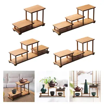 나무 디스플레이 스탠드 동상 꽃병 차 세트, 골동품 장식 디스플레이 선반, 수집품 선반, 쇼케이스 스탠드