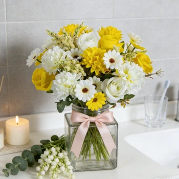 Bouquet di Fiori Artificiali per Sposa, Ghirlanda di Rose, Decorazione per Matrimoni all'Aperto, Giardino, Casa, Ufficio, Tavolo, Accessorio Regalo Fai-da-Te