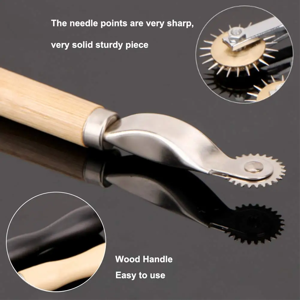 Leather Tracing Wheel 1/2PCS Tracing Wheel Stitch Marking Spacer 4mm 2mm Leather Needle Point Tracing Wheel with Wooden Handle for Leather Crafts
