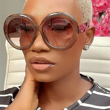 Occhiali da sole rotondi grandi vintage da donna Occhiali da sole oversize sfumati marroni Tonalità di design di marca di lusso di moda femminile 1