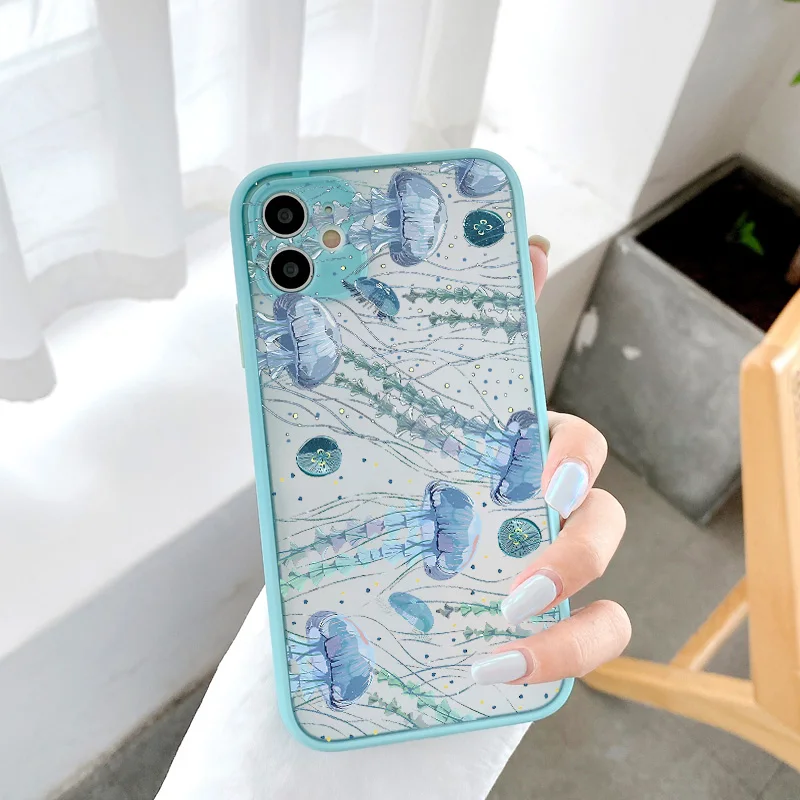 thumbnail image 1 of Cute Cartoon Jellyfishes Printed Phone Case for iPhone X XR XS 7 8 Plus SE2 12 13 mini 11 14 15 Pro Max Matte Shockproof Cover, 1 of 5