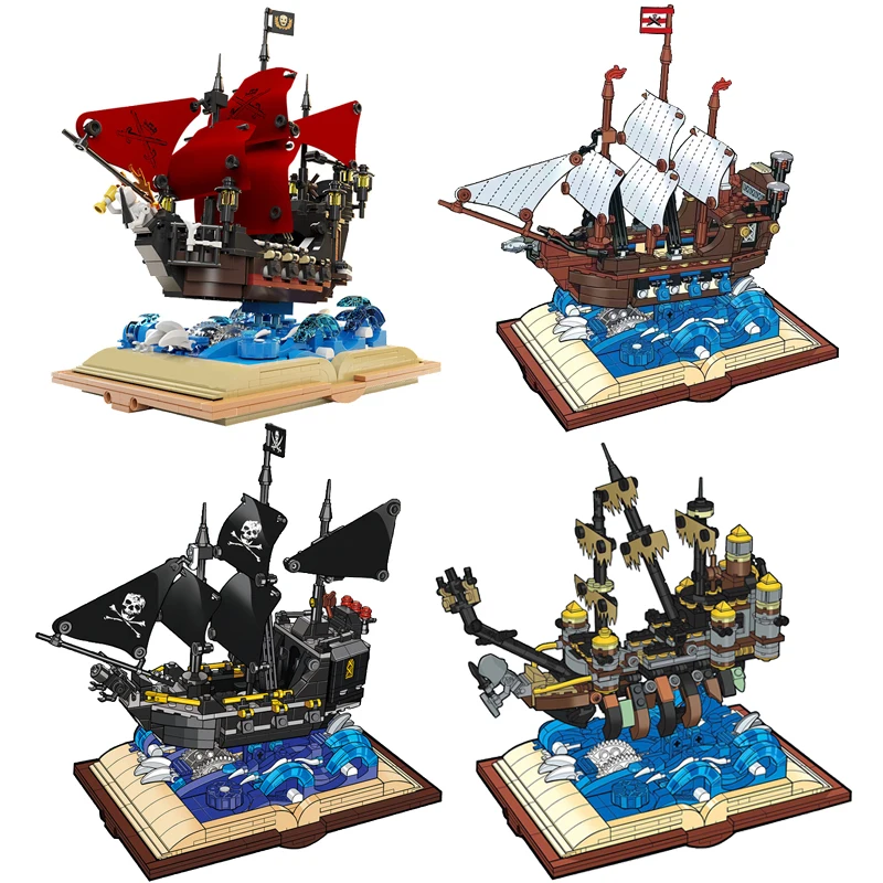 2023 Barca Pirata Modello Di Barca A Vela Royal Navy Nave Da Guerra Porto Nave Creativa Fai Da Te Assemblare Blocchi Di Costruzione Mattoni Giocattoli
