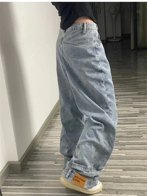 Ins mode américaine rétro Baggy taille haute jean femme haute rue Denim pantalon réversible pantalon Streetwear jean ample 4
