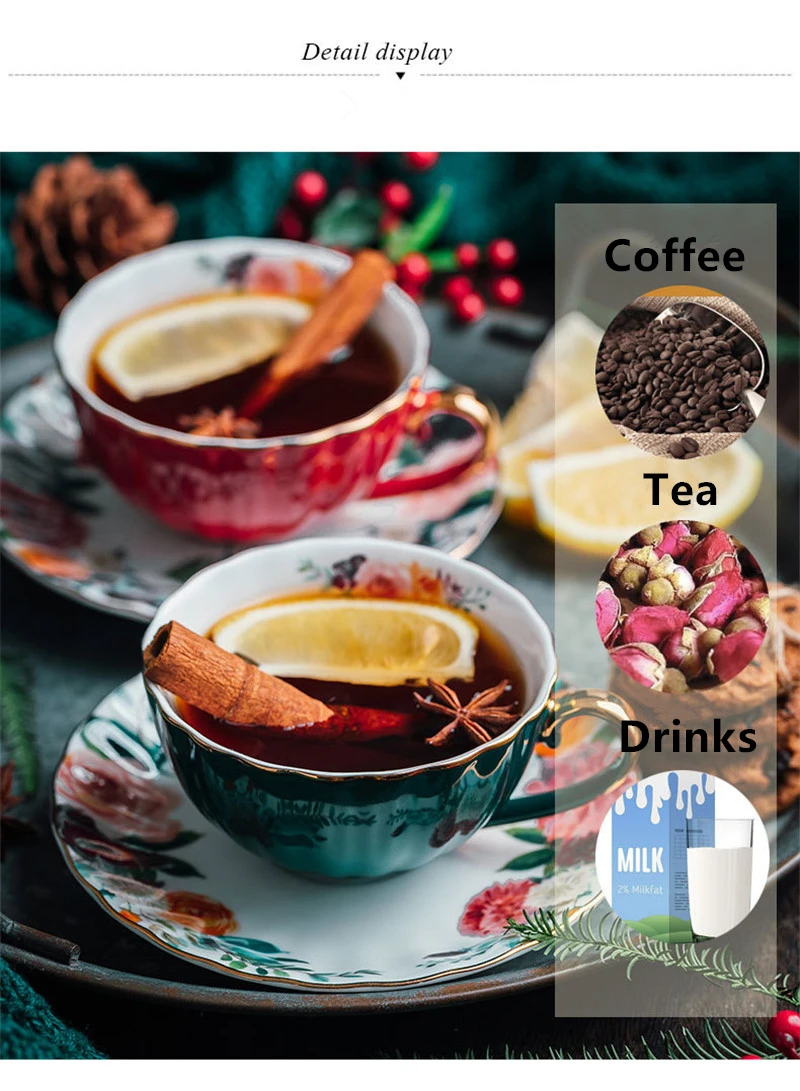Description Picture 5 of itemCeramic New Bone China European Light Luxury Coffee Cups and Saucers Set Vintage Flower Tea Cups Wedding Gift Accompaniment Gift