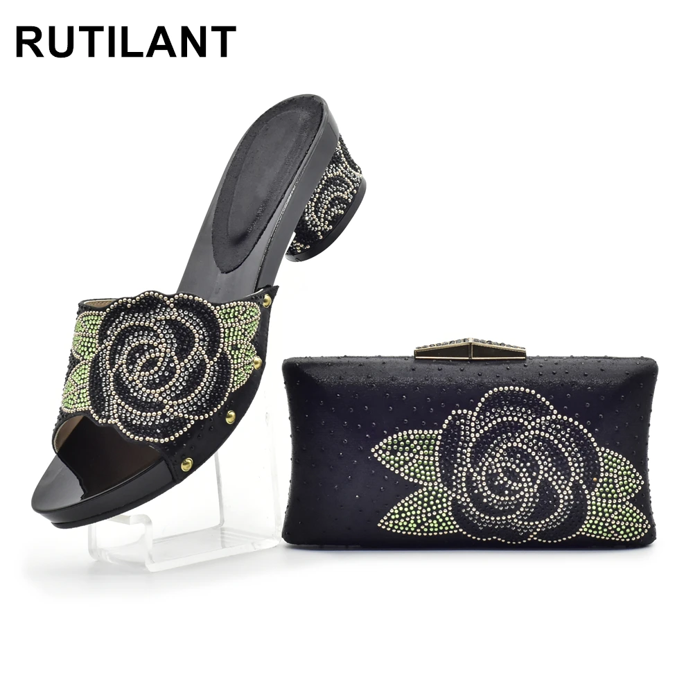 

Latest Design Italian Shoes with Matching Bags Set Decorated with Rhinestone Bag and Shoes Set Italy Womens Dress Shoes Open Toe