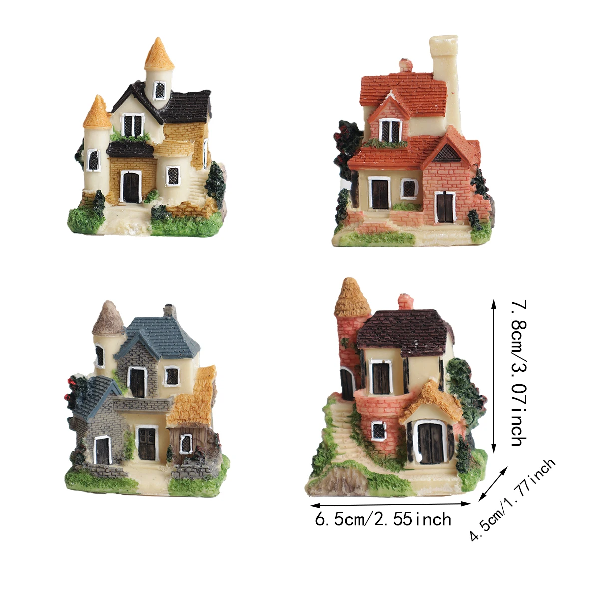 4pcs Miniature Fairy Garden Stone House, Resin Village House Fairy Garden Kits Figurines