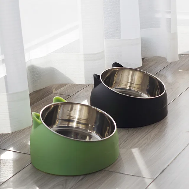 200ml Cat Bowl Lovely Creative Inclined Kitten Puppy Food Feeding Bowls Stainless Steel Cats Drinking Feeder Pet Feeders 4