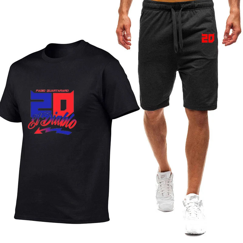 Mens Summer Motorcycle Racing Crewneck T-Shirt and Shorts Set