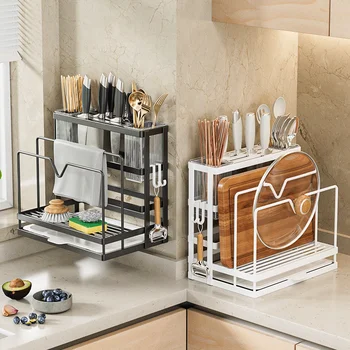 Supporto da cucina Utensile per la casa Portacoltelli multifunzionale Portaoggetti per coperchio per pentola Portaposate Porta tagliere da banco