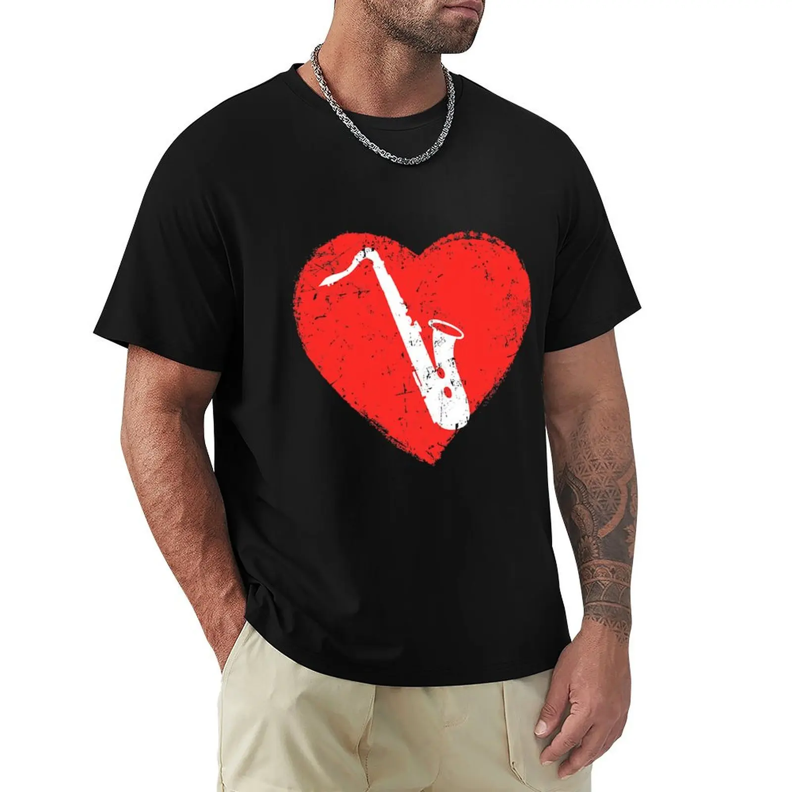 

Marching Band Shirt Love Saxaphone Heart T-Shirt quick drying customs Men's t shirts
