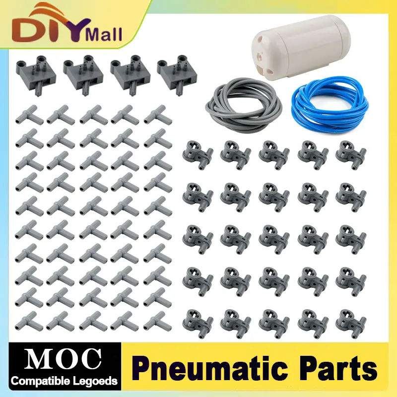 Complete MOC Pneumatic System Parts Technical Hose Air Pump Tank Push Rod Piston Switch Building Set